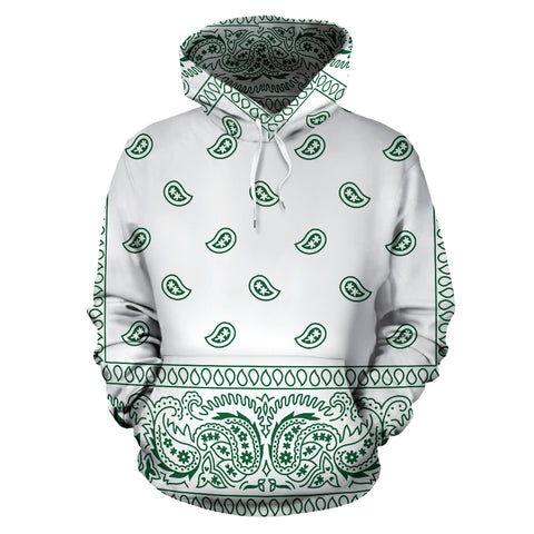 Image of White Hunter Green Bandana Style Hoodie - All Over Bandana Print Hoodie