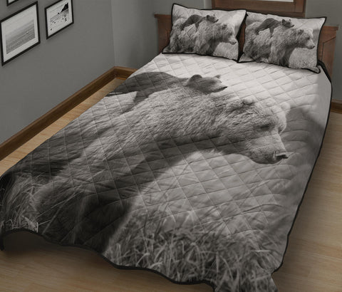 Image of Bear And Cub Black And White Quilt Bed Set - All Sizes