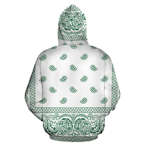 Image of White Hunter Green Bandana Style Hoodie - All Over Bandana Print Hoodie