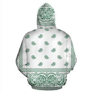 White Hunter Green Bandana Style Hoodie - All Over Bandana Print Hoodie