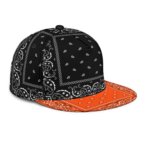 Image of Black & Orange Bandana Style Snap Back Cap