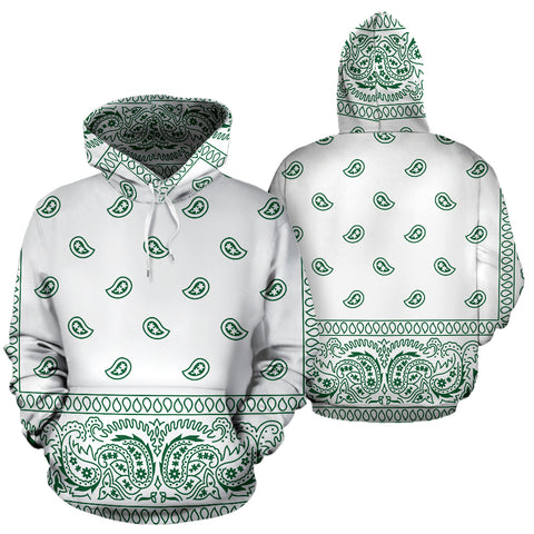 Image of White Hunter Green Bandana Style Hoodie - All Over Bandana Print Hoodie