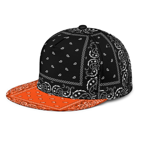 Image of Black & Orange Bandana Style Snap Back Cap