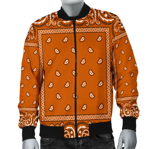 Burnt Orange Bandana Style Men's Bomber Jacket