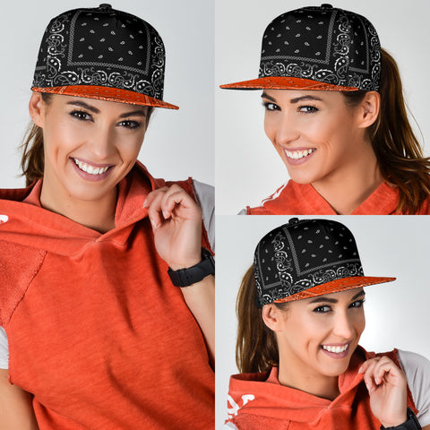 Image of Black & Orange Bandana Style Snap Back Cap