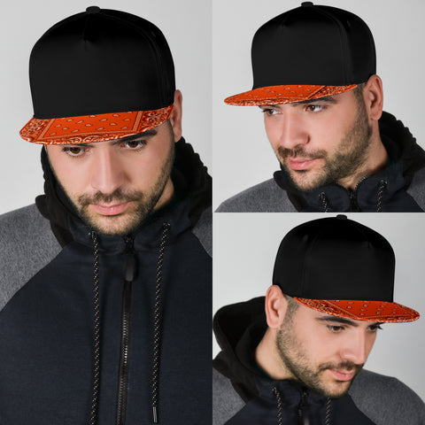 Image of Oranage Bandana Style Bill With Solid Black Cap Snapback Hat