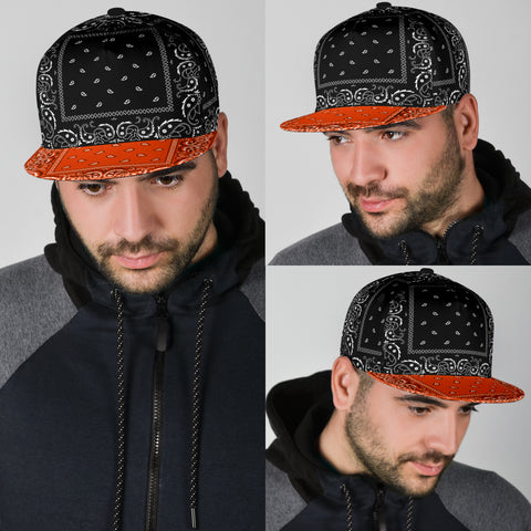 Image of Black & Orange Bandana Style Snap Back Cap