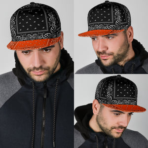 Black & Orange Bandana Style Snap Back Cap