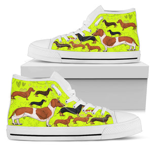 Yellow high top with dachsund and white soles cute