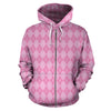 Pink Argyle All Over Zip Up Hoodie