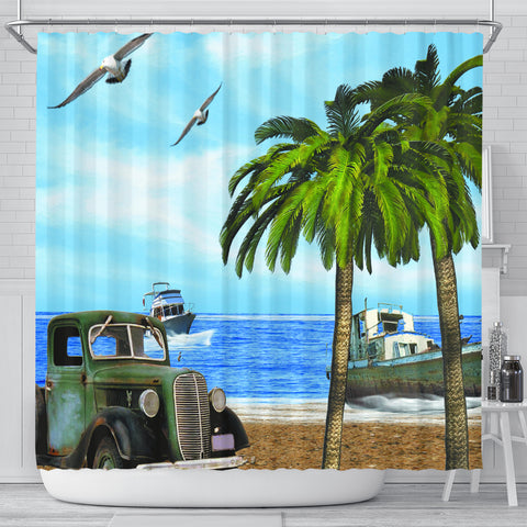 Image of Truck and Palm Shower Curtain