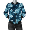 Blue Floral Pattern Bomber Jacket