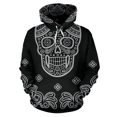 Image of Black Skull Tribal Hoodie - All Over Print Skull Hooded Sweatshirt