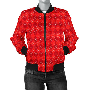 Red Argyle Womens Bomber Jacket