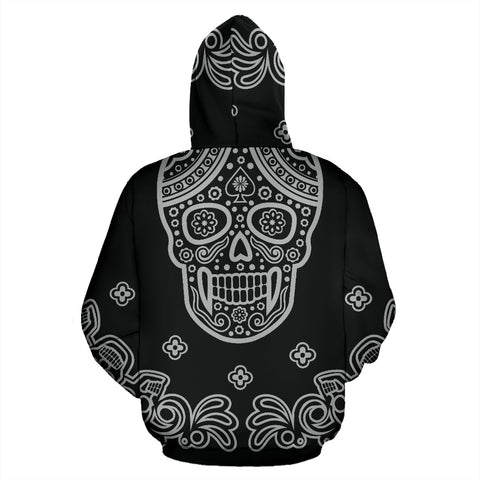 Image of Black Skull Tribal Hoodie - All Over Print Skull Hooded Sweatshirt