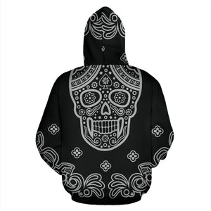 Black Skull Tribal Hoodie - All Over Print Skull Hooded Sweatshirt