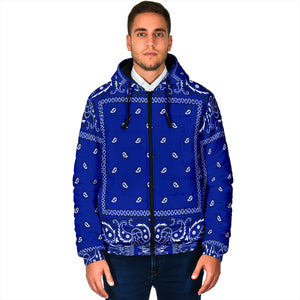 Men's Crip Blue Bandana Style Padded Hooded Jacket