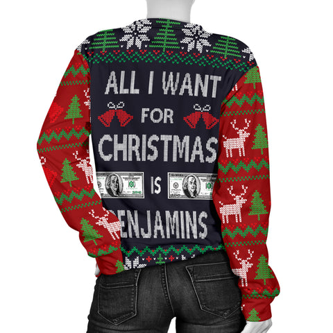 Image of Ugly Christmas Sweater All I Want is Benjamins for Women
