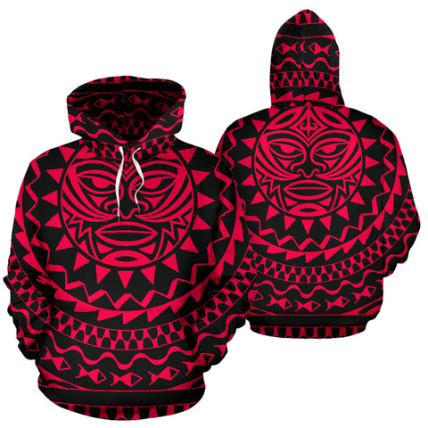 Image of Thunder-like Tiki Tribal Design Hoodie - Black - Red