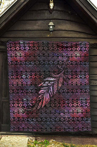 Image of Aztec Boho Feather Premium Quilt