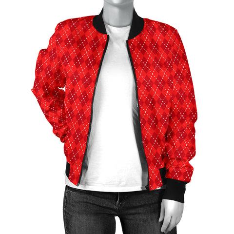 Image of Red Argyle Womens Bomber Jacket