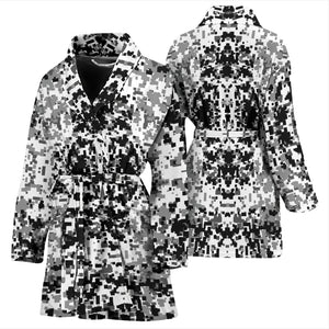 Digital Camouflage Black & White Womens Bath Robe