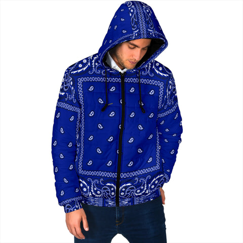 Image of Men's Crip Blue Bandana Style Padded Hooded Jacket