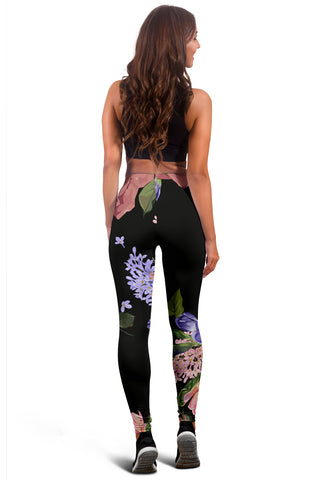 Image of Lilac Roses | Black Leggings