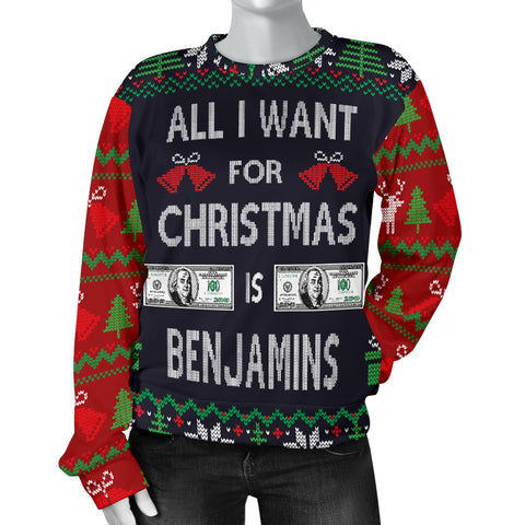 Image of Ugly Christmas Sweater All I Want is Benjamins for Women