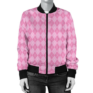 Pink Argyle Women's Bomber Jacket