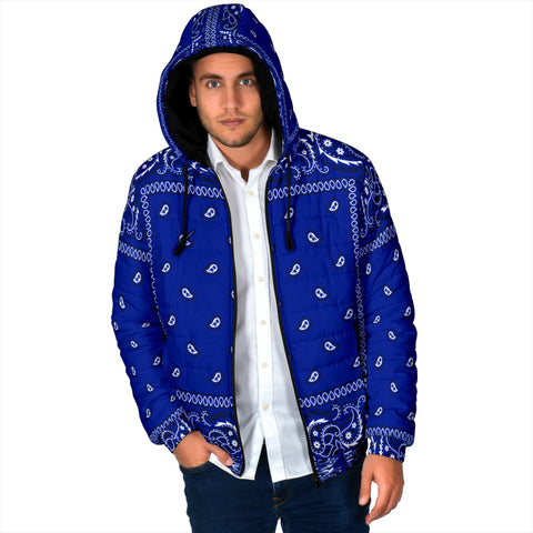 Image of Men's Crip Blue Bandana Style Padded Hooded Jacket