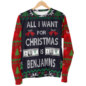 Ugly Christmas Sweater All I Want is Benjamins for Women