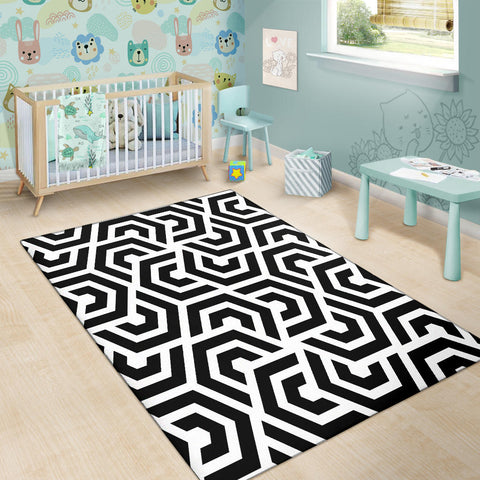 Image of Black And White Hexagon Area Rug